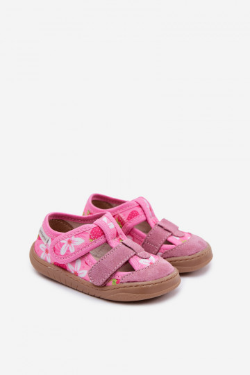 Chinelos de banho infantis Milami com morangos cor rosa Lumi