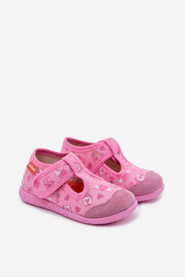Chinelos Milami infantis com fechos adesivos com brilho rosa Jasimrra