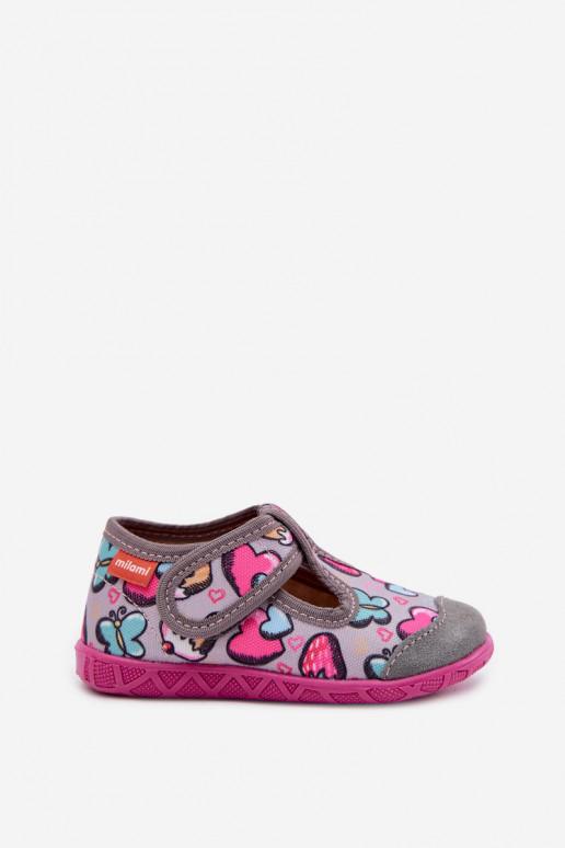 Chinelos Milami Infantil com fixadores adesivos cor cinza Jasimrra