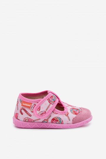 Chinelos Milami infantis com fechos adesivos com estampa de pirulitos rosa Jasimrra 2