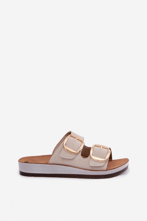 Chinelos femininos Ze cor douradami com fivelasmi Inblu CP000061 bege