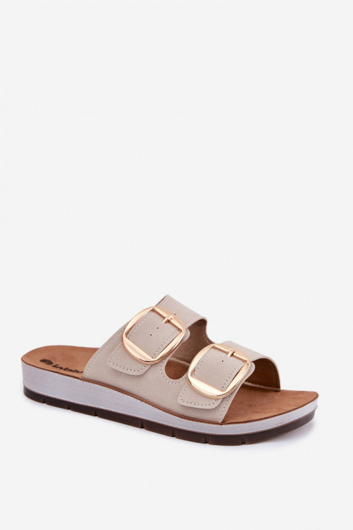 Chinelos femininos Ze cor douradami com fivelasmi Inblu CP000061 bege