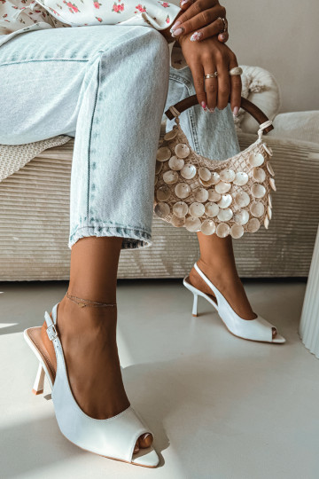 Sandálias femininas com salto fino cor branca Sevina