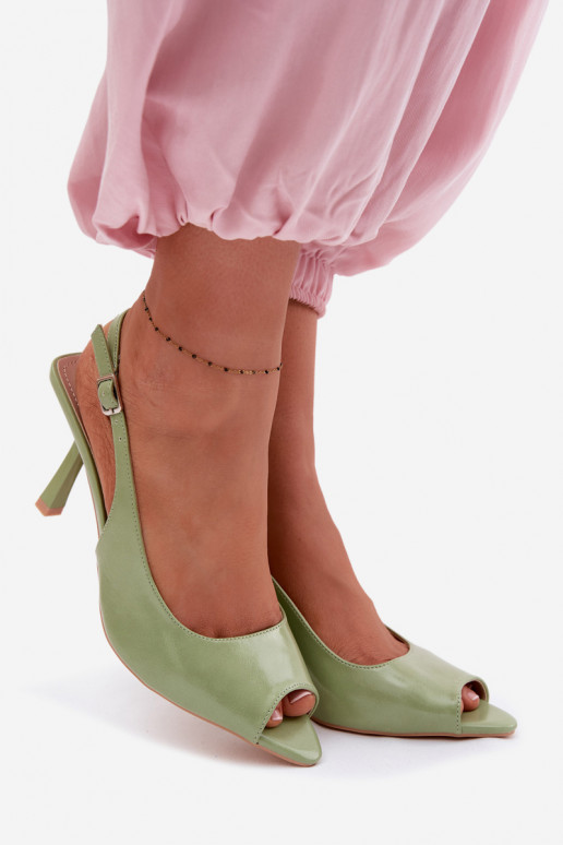 Sandálias femininas com salto fino cor verde Sevina