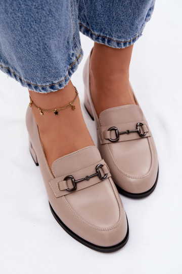 Sapatos de couro femininos com saltos Vinceza 18116 bege