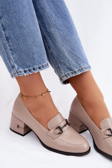 Sapatos de couro femininos com saltos Vinceza 18116 bege 2