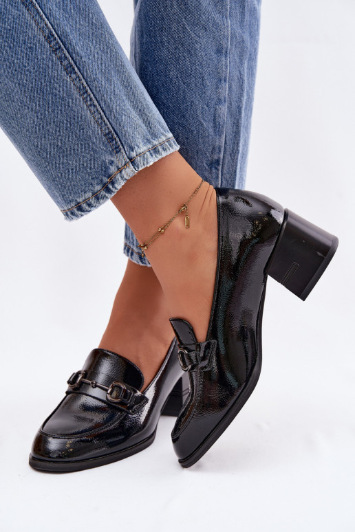 Botins lacados em pele genuína Feminino com salto Vinceza 18116 cor preta