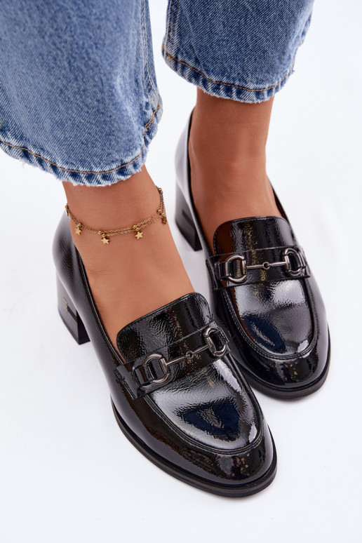 Botins lacados em pele genuína Feminino com salto Vinceza 18116 cor preta