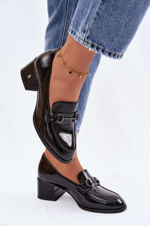 Botins lacados em pele genuína Feminino com salto Vinceza 18116 cor preta