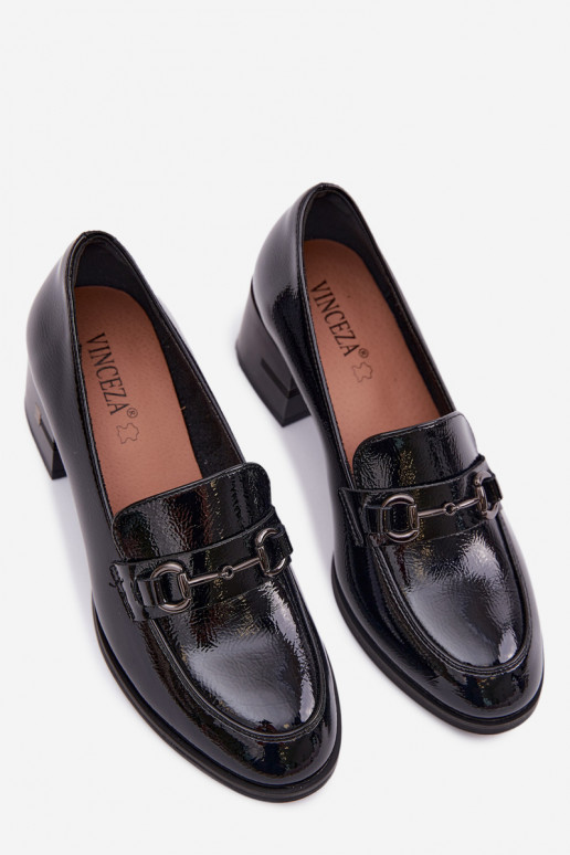 Botins lacados em pele genuína Feminino com salto Vinceza 18116 cor preta