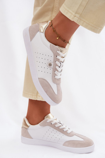 Sapatos em estilo esportivo femininos de couro natural S.Barski LR61-7091 brancos