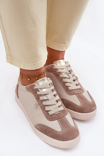 Sapatos em estilo esportivo femininos de couro natural S.Barski LR61-7091 bege