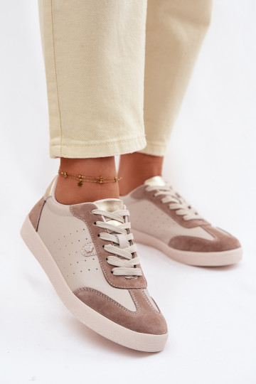 Sapatos em estilo esportivo femininos de couro natural S.Barski LR61-7091 bege 2