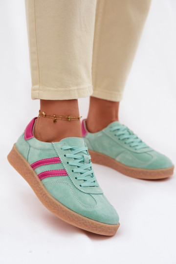 Sapatos de camurça em estilo esportivo femininos S.Barski LR61-7089 verde-menta