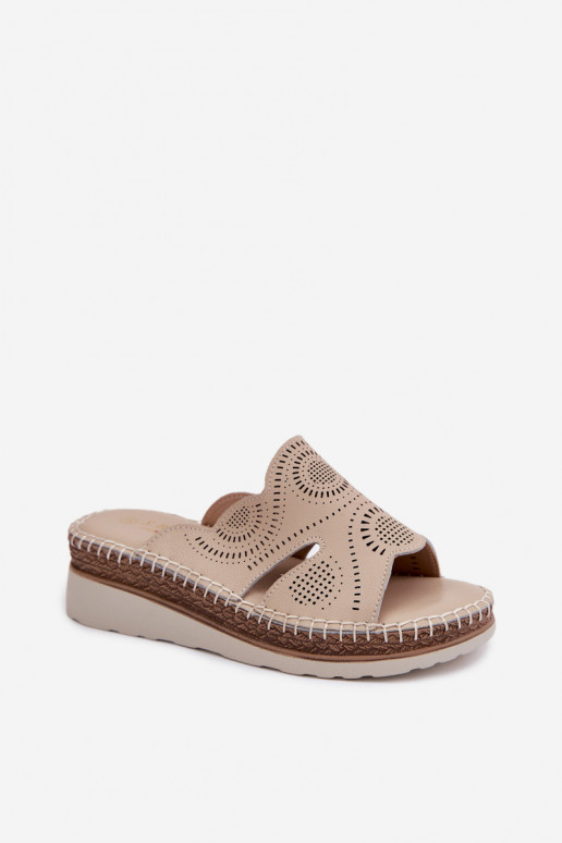 Chinelos de couro Feminino com uma plataforma S.Barski GR61-5915 bege