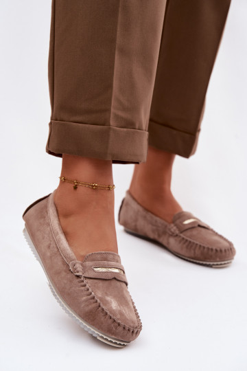 Mocassins femininos de camurça com sola plana S.Barski LR61-7029 marrons