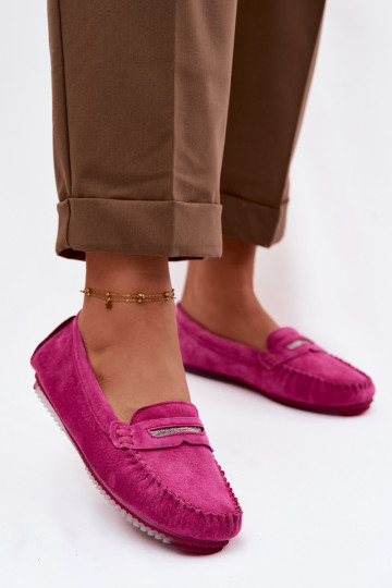 Mocassins femininos de camurça com sola plana S.Barski LR61-7029 rosas
