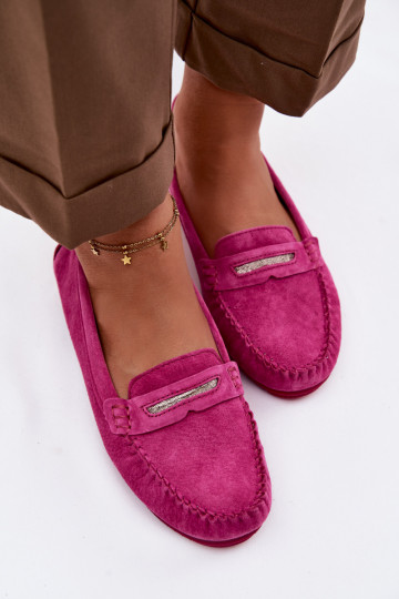 Mocassins femininos de camurça com sola plana S.Barski LR61-7029 rosas 2