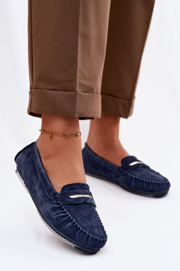 Mocassins femininos de camurça natural S.Barski LR61-7029 na cor azul escuro 2