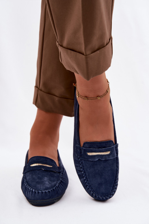 isósceles mocassins femininosHabilitadoturalnego de camurçau S.Barski LR61-7029 azul escuro