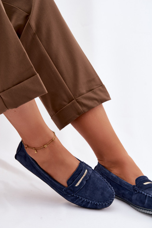 isósceles mocassins femininosHabilitadoturalnego de camurçau S.Barski LR61-7029 azul escuro