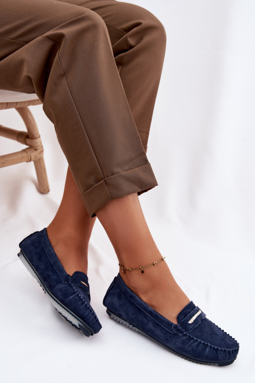 isósceles mocassins femininosHabilitadoturalnego de camurçau S.Barski LR61-7029 azul escuro