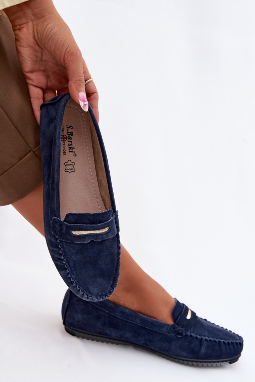 isósceles mocassins femininosHabilitadoturalnego de camurçau S.Barski LR61-7029 azul escuro