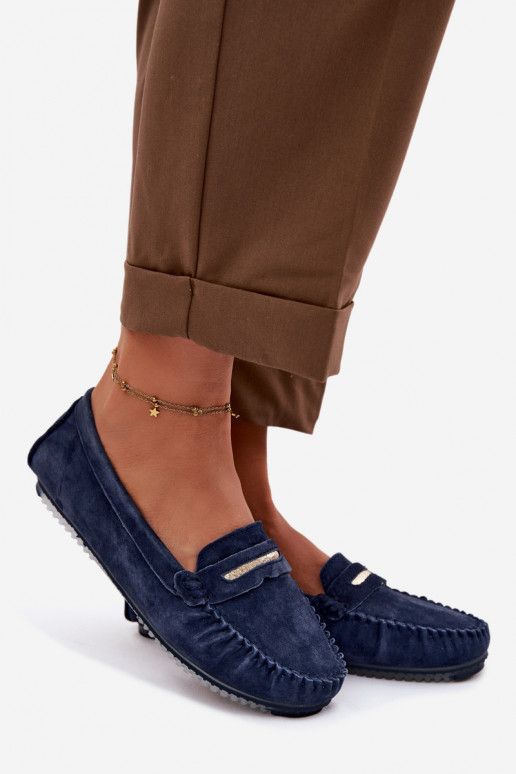 isósceles mocassins femininosHabilitadoturalnego de camurçau S.Barski LR61-7029 azul escuro