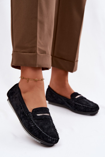 Mocassins femininos de camurça natural S.Barski LR61-7029 na cor preta 2