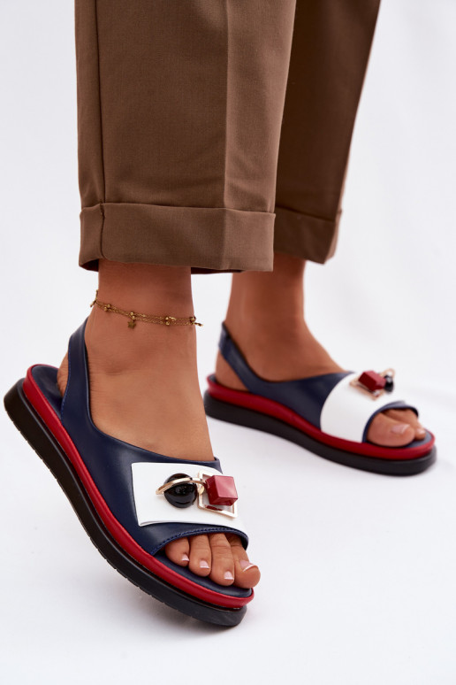 Sandálias femininas Feminino com enfeites D&A GR61-5932 azul escuro