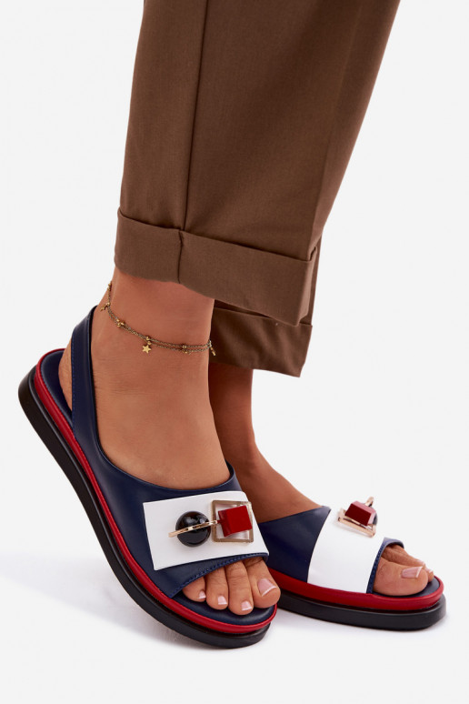 Sandálias femininas Feminino com enfeites D&A GR61-5932 azul escuro