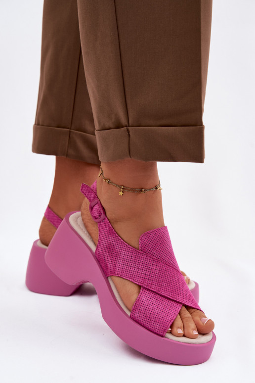 Sandálias femininas Feminino com uma plataforma S.Barski LR61-7005 cor rosa