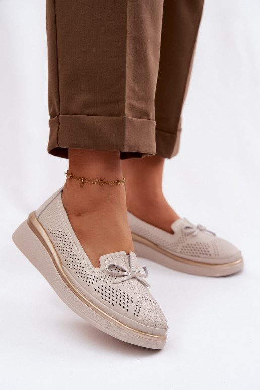 Pele com elementos abertos sapato com uma plataforma S.Barski LR61-7043 bege