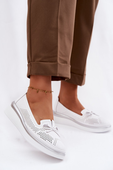 Pele com elementos abertos sapato com uma plataforma S.Barski LR61-7043 cor branca 2