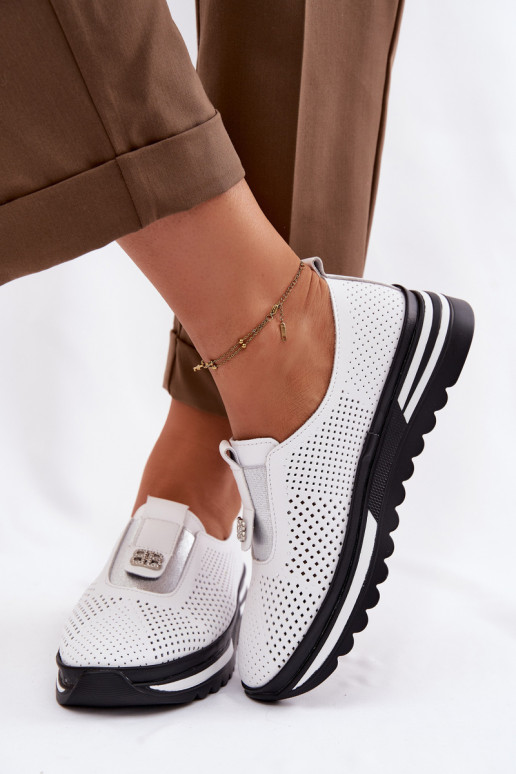 Um modelo atraente sapato FemininoHabilitadoturalnej Skóry S.Barski LR61-7092 cor branca