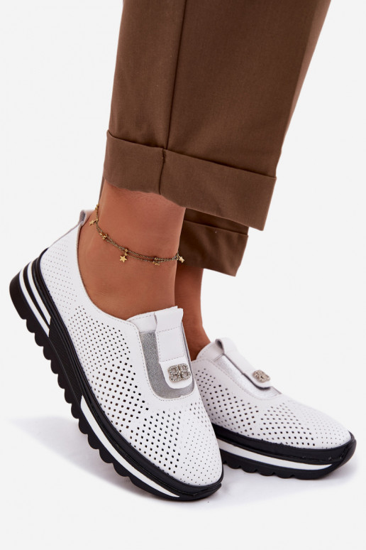 Um modelo atraente sapato FemininoHabilitadoturalnej Skóry S.Barski LR61-7092 cor branca