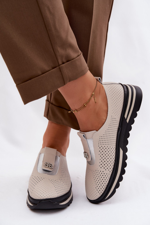 Um modelo atraente sapato FemininoHabilitadoturalnej Skóry S.Barski LR61-7092 bege