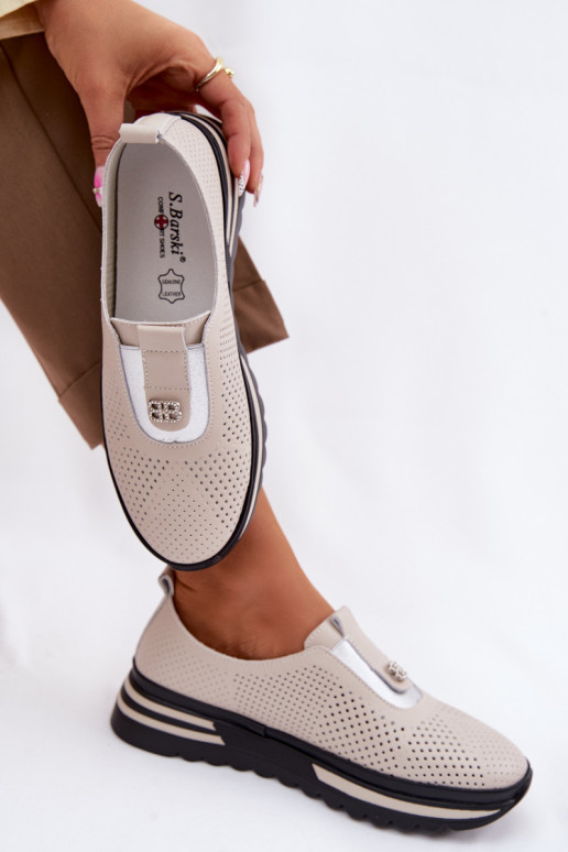 Um modelo atraente sapato FemininoHabilitadoturalnej Skóry S.Barski LR61-7092 bege