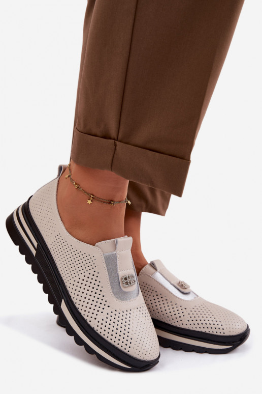 Um modelo atraente sapato FemininoHabilitadoturalnej Skóry S.Barski LR61-7092 bege