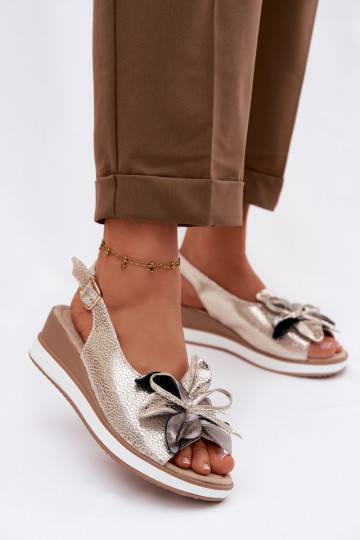 Pele Sandálias plataforma com enfeites S.Barski GR61-5988 cor dourada 2