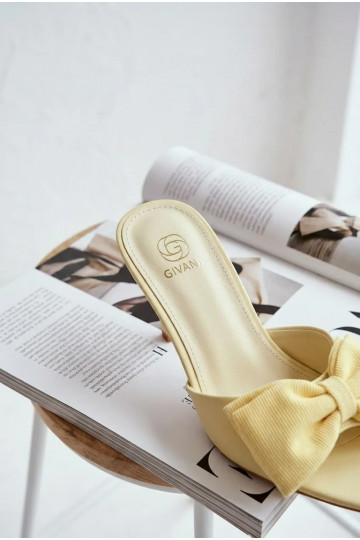 Chinelos femininos com salto fino com fitas cor amarela Jelessa