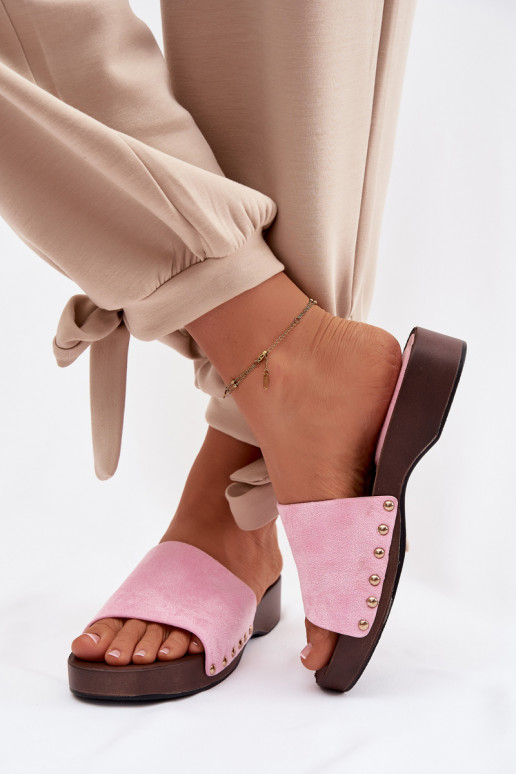 Chinelos femininos Ze cor douradami Pregos cor rosa Ferinna