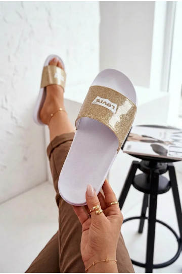 Chinelos juvenis LEVI'S VPOL0251S-3923 cor dourada com brilho 2