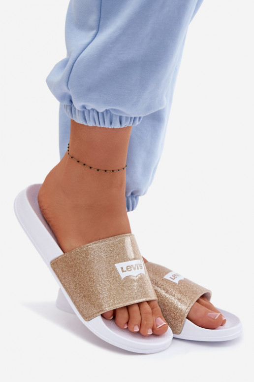 Chinelos juvenis LEVI'S VPOL0251S-3923 cor dourada com brilho