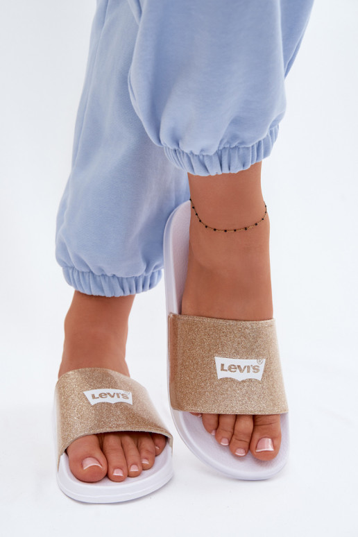 Chinelos juvenis LEVI'S VPOL0251S-3923 cor dourada com brilho