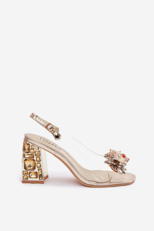 sandálias Transparente com salto com olhos brilhantes Vinceza 70121 cor dourada