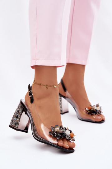 sandálias Transparente com salto com olhos brilhantes Vinceza 70121 cor preta