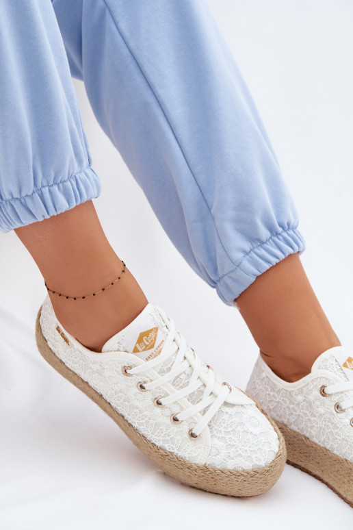 com motivos de renda sapatos casuais alpercatas com uma plataforma Lee Cooper LCEM-26-31-4326 cor branca