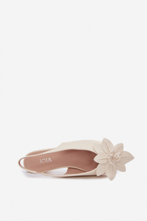 Sandálias femininas com salto largoDekoracyjnym Uma flor cor de marfim Telivette