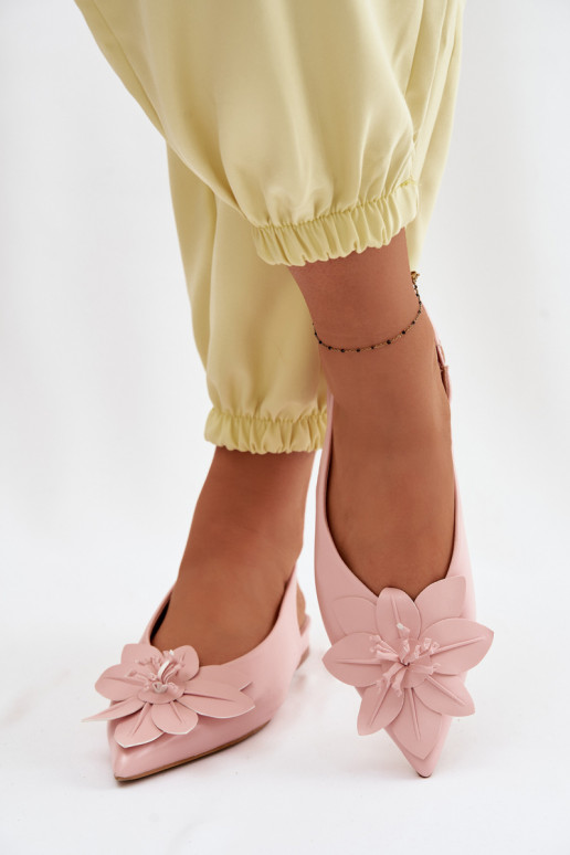 Sandálias femininas com salto largoDekoracyjnym Uma flor cor rosa Telivette